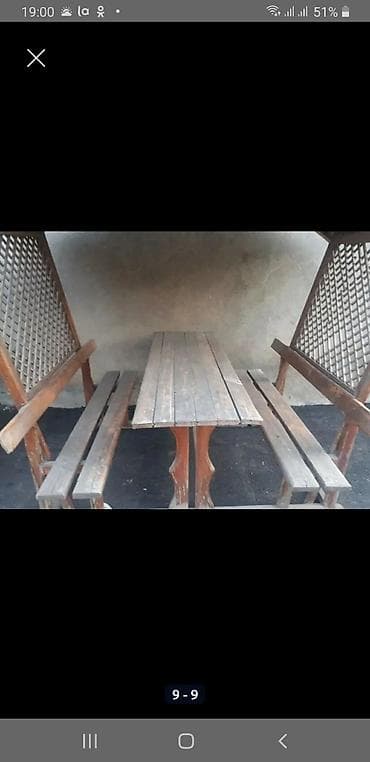 yemək masası: Açıq havada istirahət üçün taxta köşk dəsti - Material: ağac karkas — 7