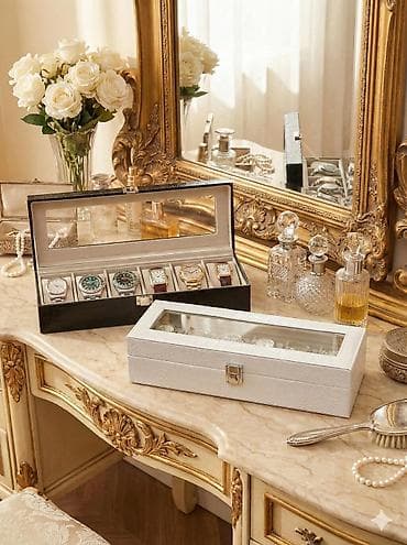 renos saat: Saatlar üçün vitrin qutu - 6 bölməli saxlama: hər bölmə yumşaq — 2