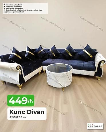 Künc Divan – 280×200 sm - Mexanizm: açılan, bazalı (yataq funksiyalı — 1