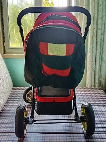 Коляски: Uşaq arabası – 4 təkərli, iri təkərlərlə - Rəng: qırmızı-qara - — 2