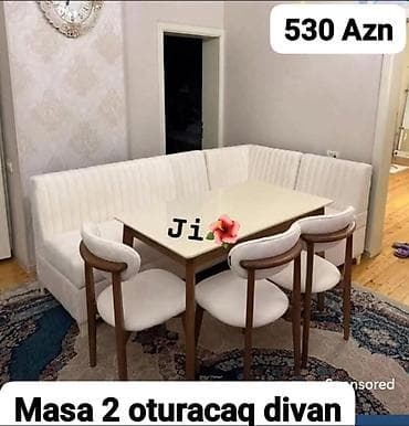 Mətbəx/qonaq otağı üçün künc dəsti: - Ağ rəngli L formalı künc divan — 1