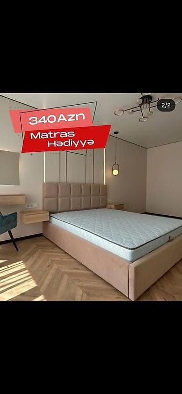 Çarpayılar: Mebel yataq dəsti – yumşaq başlıq və bazalı çarpayı - Müasir minimal — 2