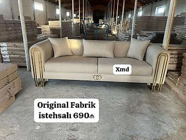 krep parca: Bej rəngli, modern dizaynlı 3 nəfərlik divan - Parça üzlük: yumşaq — 1