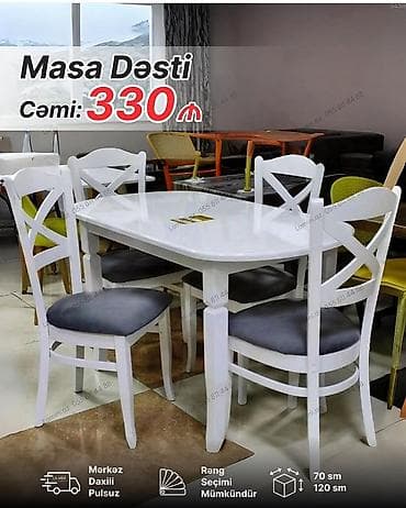 stolllar: Mətbəx üçün, Açılmayan, Dördbucaq masa, 4 stul — 2