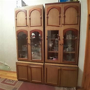 Mebel dəsti – vitrinli bufet şkaf - Material: ağac teksturalı