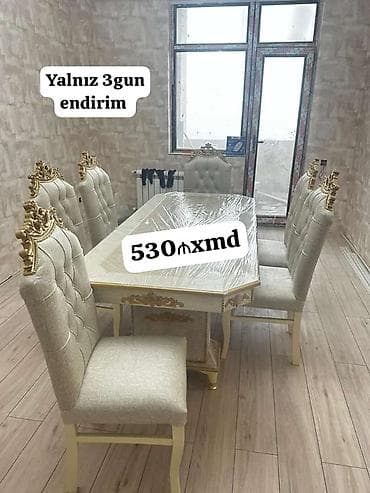 Dördbucaq masa, 6 stul