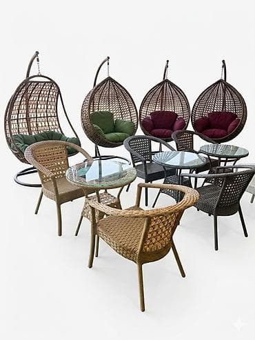 döş stolu: Yumru masa, 2 stul, Açılmayan, Stullar ilə, Həsir toxunuşlu — 2