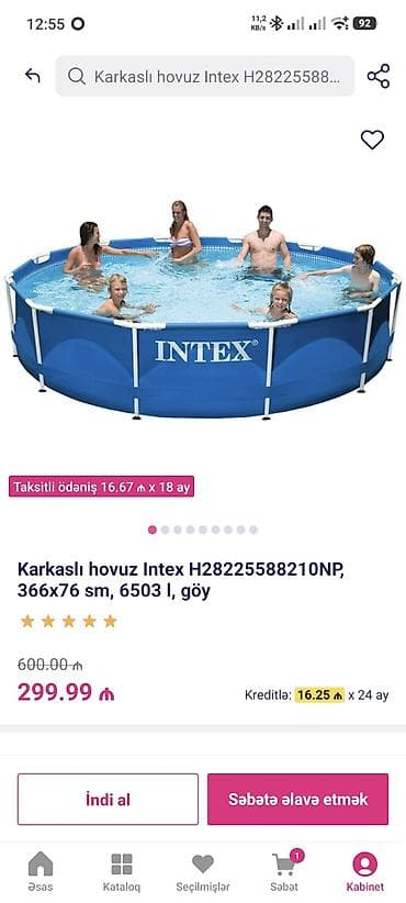 İntex karkaslı hovuz dəsti – model H28225588210NP - Ölçü: 366 x 76 sm