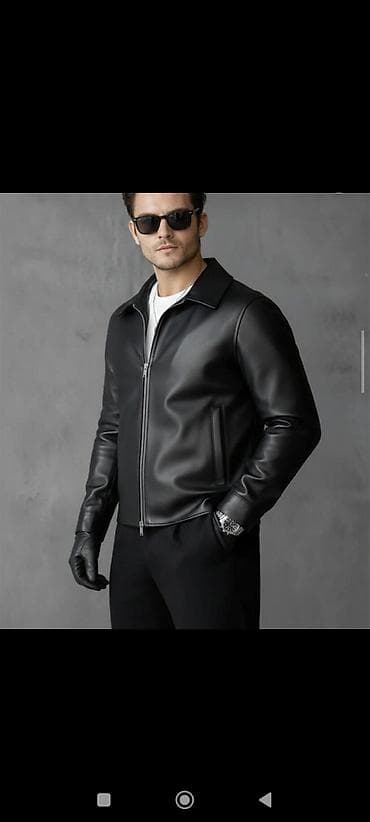 tüklü kurtka: Kişilər üçün qara dəri kurtka - Minimalist, klassik dizayn: iti — 3