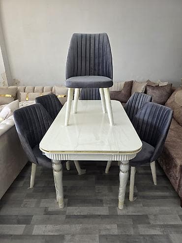 yemek stol: Mətbəx üçün, Açılmayan, Dördbucaq masa, 6 stul — 2