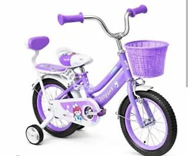 velosiped uşaq: Uşaq velosipedi – bənövşəyi rəngdə, ön səbətli - Təkər ölçüsü — 1