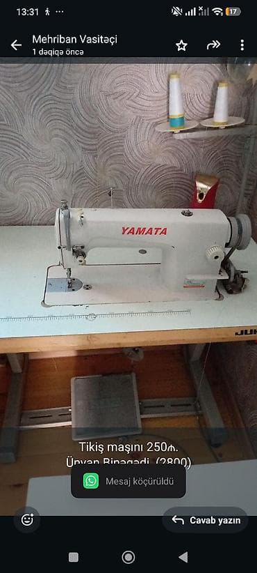 Tikiş maşını 250₼.
Ünvan Binəqədi. (2800)
M Ⓜ️