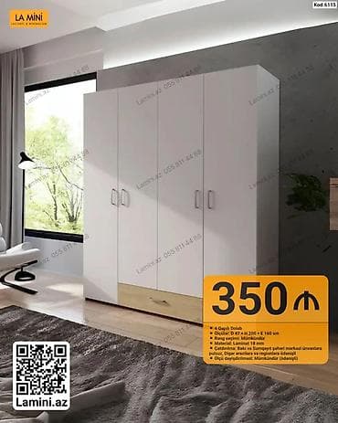 skafi: 4 qapılı paltar dolabı - Ölçülər: D 47 × H 200 × E 160 sm - Rəng — 1