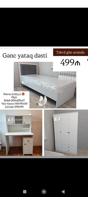 taxt yatag: Oğlan və qız üçün, Yeni, Təknəfərlik çarpayı, Yazı masası — 1