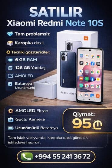 xiomi 10 s: Redmi Note 10S, 128 GB, rəng - Qara — 1