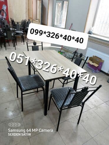 Yeni, Dördbucaq masa, 4 stul, Açılan, Stullar ilə, Metal, Azərbaycan