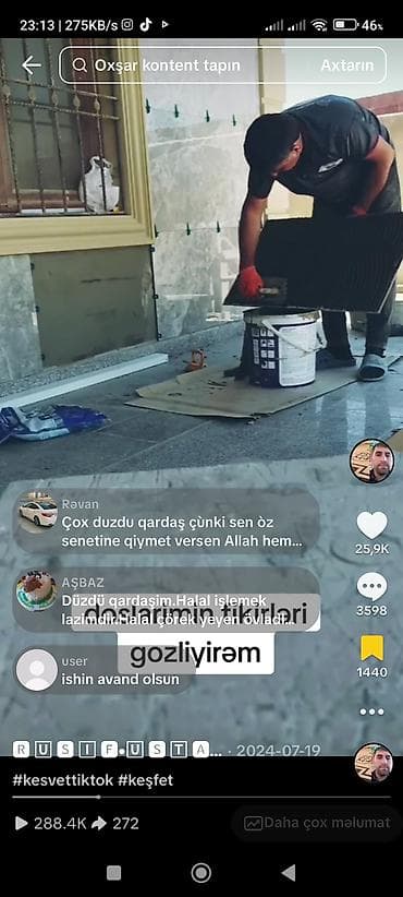 döşeme: Kafel kermaqranit isləri gorurəm.20 ilə yaxindi.əlaqə nomrəm0708770507 — 2