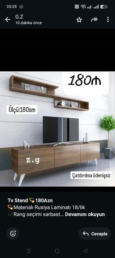 тумбы под телевизор: *Tv Stend 💫180Azn* 💫Materialı Rusiya Laminatı 18/lik ✔️Rəng seçimi — 1