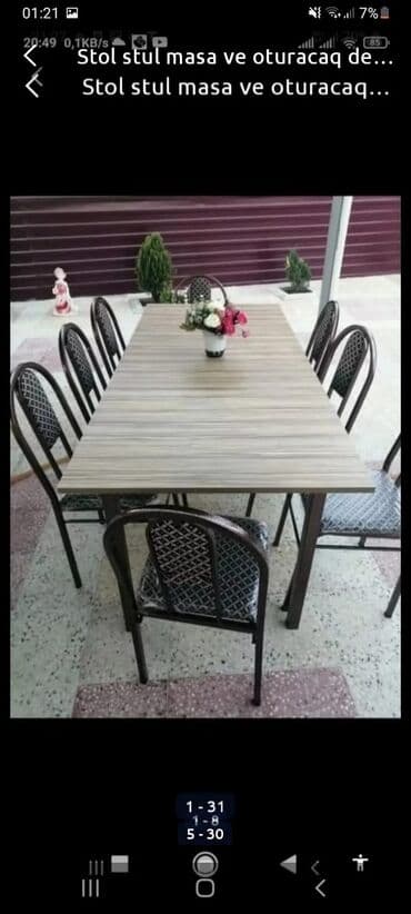 Masa və oturacaq dəstləri: Qonaq otağı üçün, Yeni, Açılan, Dördbucaq masa, 6 stul — 18