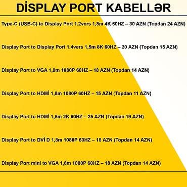 mini phone: HDMİ DVİ VGA Display Port Type-C USB Kabellər ⭐Type-C (USB-C) to — 8