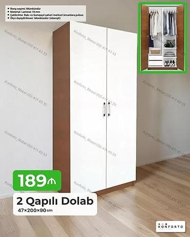 2 qapılı paltar dolabı - Ölçülər: 47×200×90 sm - Material: 18 mm — 1