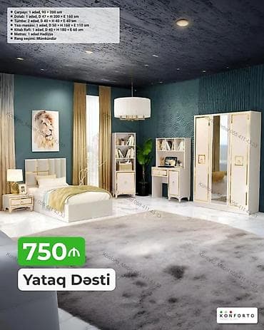usag maneji: Yataq Dəsti – 750 ₼ Komplektin tərkibi və ölçülər: - Çarpayı: 1 ədəd — 1