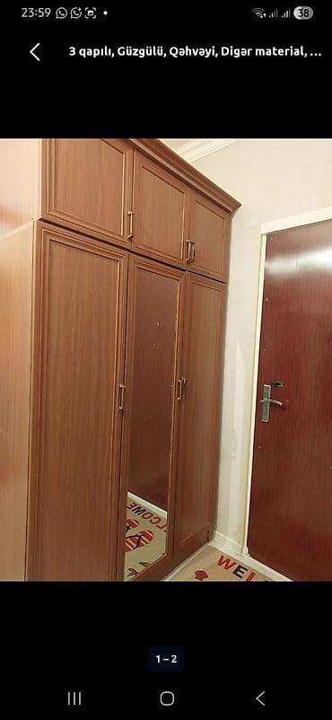 dəhliz dolab: 3 qapılı, Güzgülü, Qəhvəyi, Digər material, Açılan, Düz dolab — 1