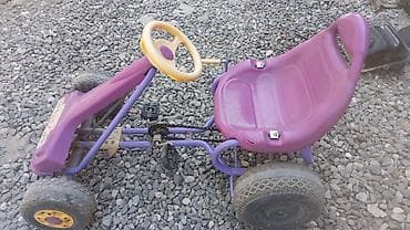 velesiped: Uşaq pedallı gokart - Rəng: bənövşəyi-göy gövdə, sarı sükan və təkər — 2