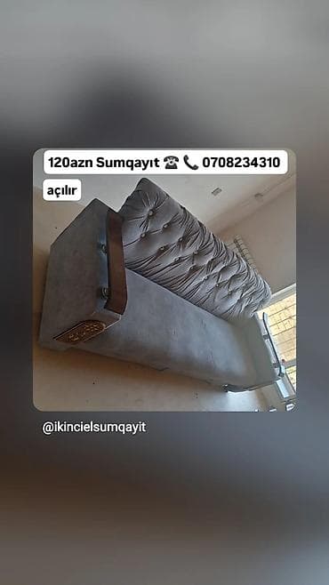 Məhsulların təsviri: 1) Açılan divan – Sumqayıt. Yumşaq parça üzlük