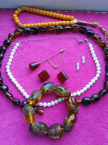 Lincoln: Təbii kəhrəba aksesuar dəsti - Material: 100% təbii kəhrəba (sarı — 4