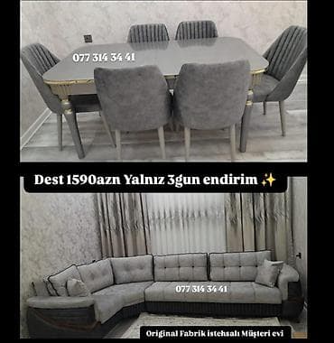 Yemək otağı və qonaq otağı üçün şık mebel dəsti - Dəst tərkibi: - 1