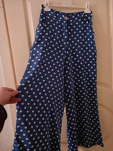 buggy şalvar: Mavi rəngli, ağ xallı qadın şalvarı - Kəsim: geniş paça (palazzo — 2