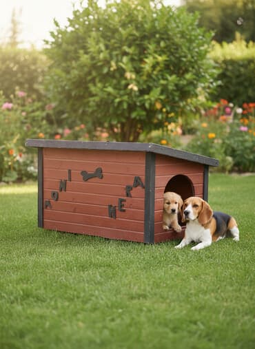 Taxta it evi – iki bölməli, üstü qapaqlı model - Material: taxta