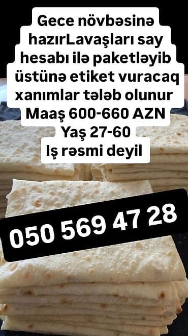 Paketleyici teleb olunur maas 600+yas60 qeder