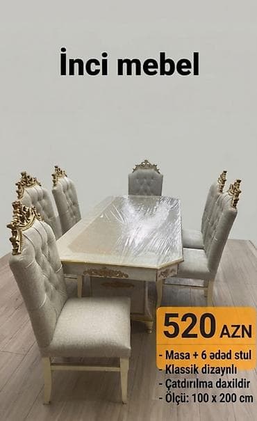 qapi ustu: Qonaq otağı üçün, Yeni, Açılmayan, Dördbucaq masa, 6 stul — 1