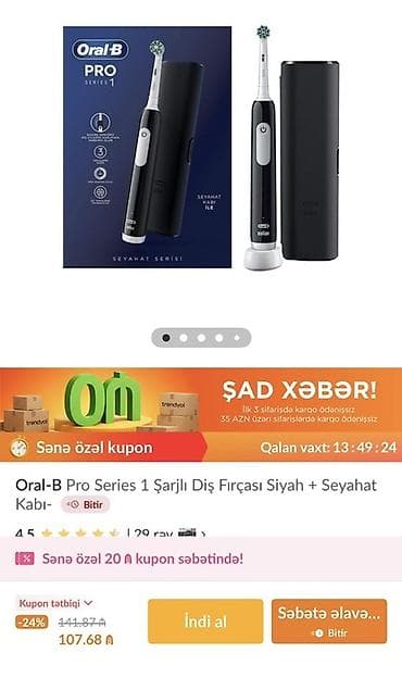 dişlər: 100 aznə alınıb,3 başlığ üstündə hədiyyə,Məhsul: Oral-B Pro Series 1 — 2