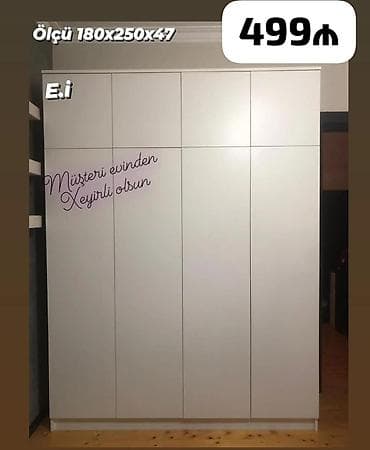 dolab termo: Ağ rəngli, minimalist dizaynlı paltar dolabı. - Ölçü: 180 x 250 x 47 — 1