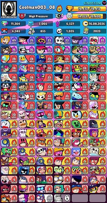 Brawl Stars hesabı – Coolman003_08 - Kuboklar: 78,413 - Reytinq — 4