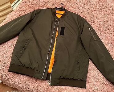 bomber kişi gödəkçəsi: Kişi bomber gödəkçəsi - Rəng: xaki (iç hissə parlaq narıncı astarlı — 1