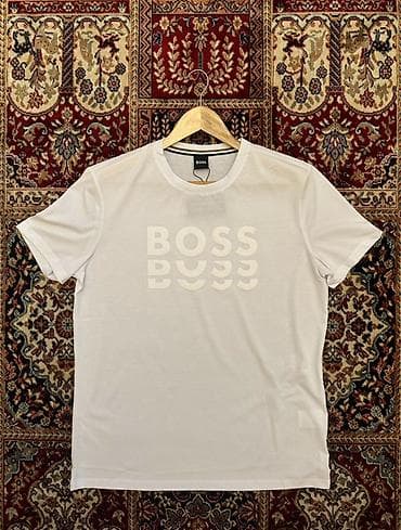 приталенные мужские футболки: BOSS kişi T-shirt. - Rəng: ağ - İstehsal - Türkiyə 🇹🇷 - Model — 1