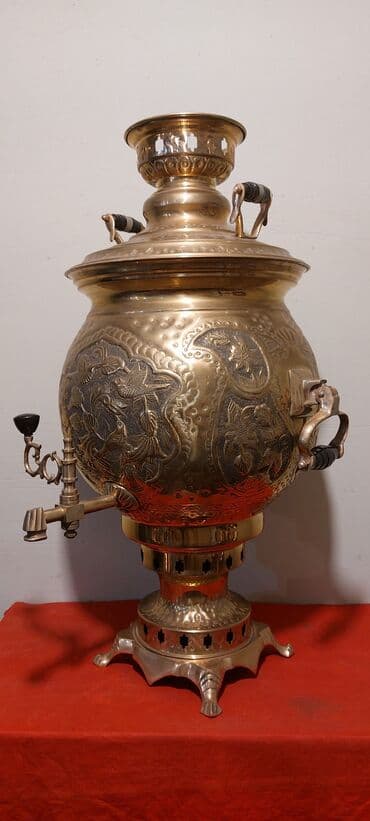 купить бу самовар на дровах: Tebriz istehsali samavar 18-litrlikdir, materiali; mis ve latun — 2