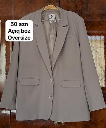 Niccy qadın blazer - Rəng: Açıq boz - Kəsim: Oversize - Dizayn: 2