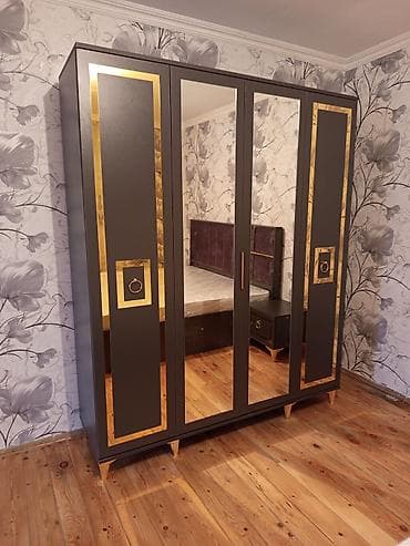 dolab paltar: Yeni, 4 qapılı, Güzgülü, Boz, Digər material, Açılan, Düz dolab — 1