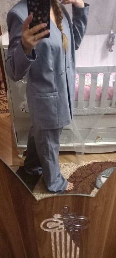 Мужская обувь: Qadın kostyum dəsti – şalvar və pencək - Rəng: boz-mavi (soyuq ton) - — 5