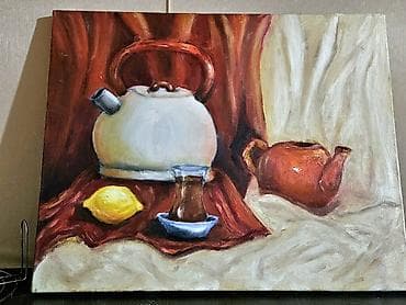 vanak yağı: Yağlı boya tablo – “Çay süfrəsi” natura-mort - Texnika: kətan — 3