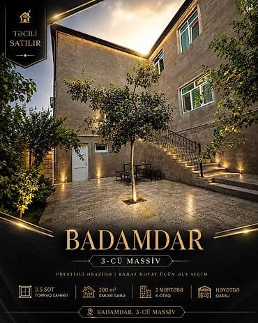 Badamdar qəs. 6 otaqlı, 200 kv. m, Kredit yoxdur, Yeni təmirli