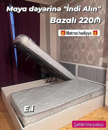 Bazalı tək nəfərlik çarpayı - Yuxarı qalxan mexanizmli baza: geniş və