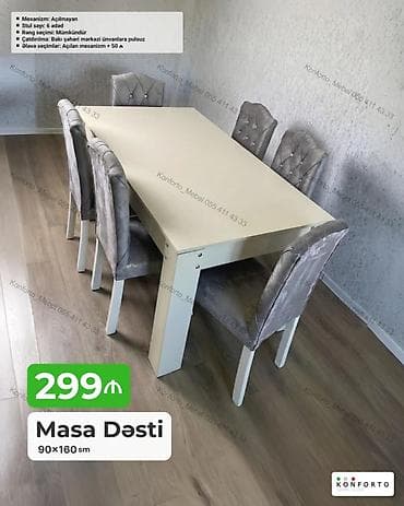 kohnə stul: Məhsul: Masa Dəsti Ölçü: 90×160 sm Komplekt: 1 masa + 6 stul — 1