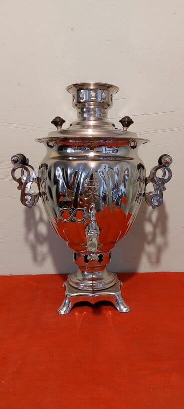 купить чайник в баку: Klassik samovar dəsti - Material: cilalanmış metal korpus (gümüşü və — 10