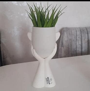 Tinglər: Dekorativ üz formalı saksı - Material: Ağ rəngli, hamar səthli — 2